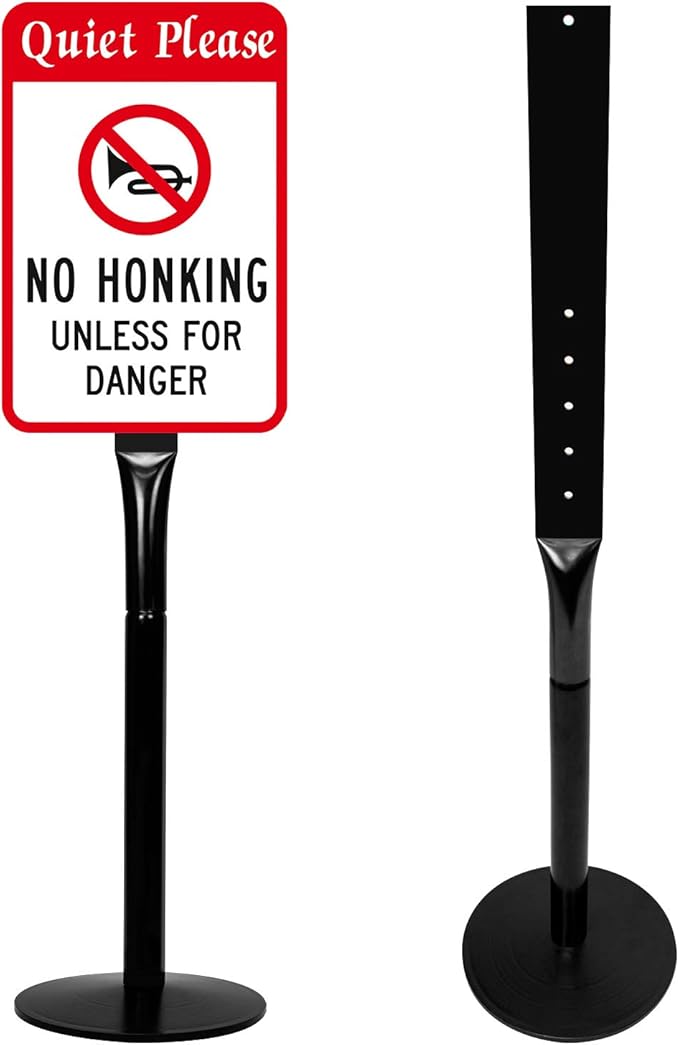 Parking Sign Post 48" Heavy Duty Cast Iron Parking Signs Stand, Movable Sign Stand for Hanging Signs, Black (2 Packs, 15pounds)