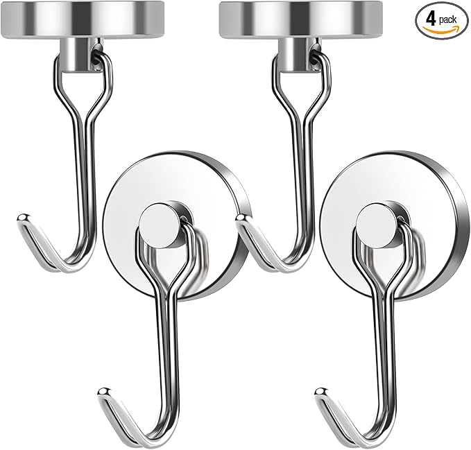 MIKEDE Magnetic Hooks, 70LB+ Swivel Swing Strong Magnetic Hooks Heavy Duty,Neodymium Cruise Hooks Magnets for Hanging, Home, Workplace, Metal Door, Office and Garage - Pack of 4