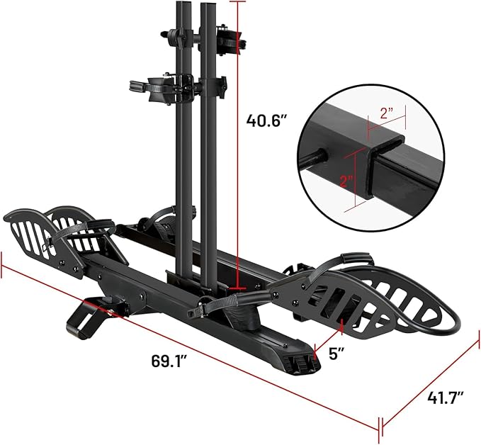 200 lbs E-Bike Rack Hitch Mount Platform Style for Cars Trucks SUVs Vans RVs, Easy Fold with One Hand, fits Bikes with Up to 5-inch Fat Tire