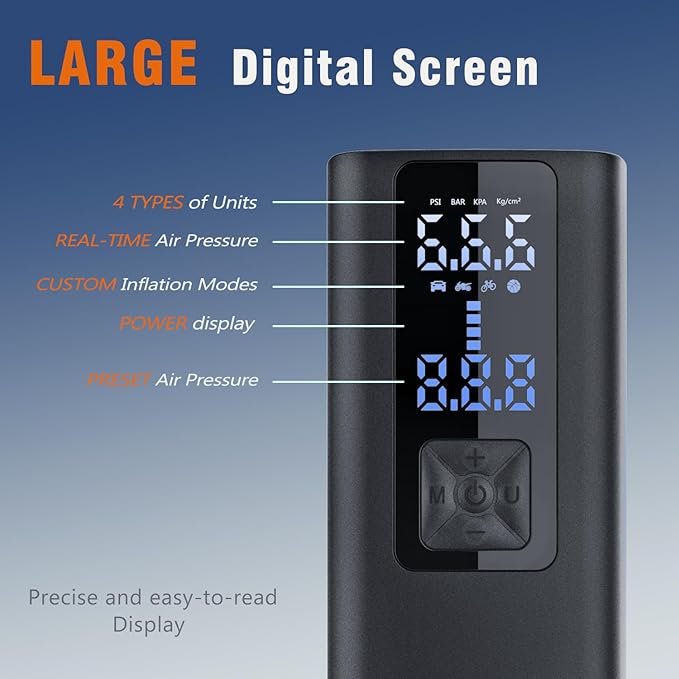 Portable Cordless Tire Inflator Air Compressor Pump for Car Motorcycle Bicycle Digital Pressure Gauge Shut Off LED Light 150PSI Fast Inflation for Tires Balls Sports Equipment