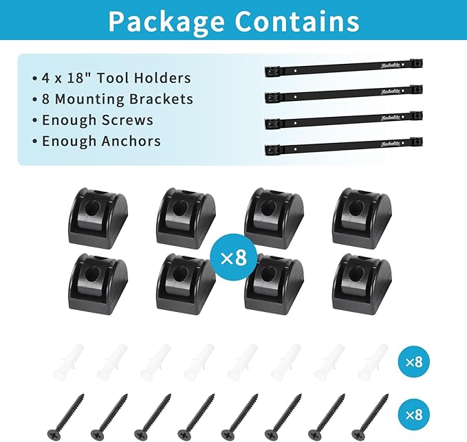 4 Pieces 18" Magnetic Tool Holder Strip, Black Magnet Bar, Metal Tool Organizer Rack for Garage Organization, Easy To Install in Workshop, Mounting Screws Included