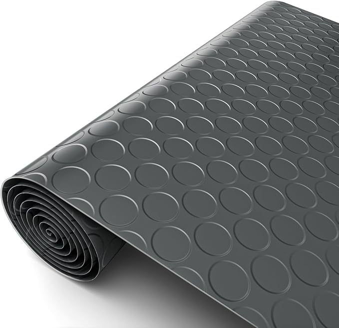 Premium Garage Floor Mat, Commercial Grade Heavy Duty Parking Mat for Garage Floor, Golf Cart Parking, Water/Stain Resistant Floor Runner (Grey Coin, 4 x 13 Feet)