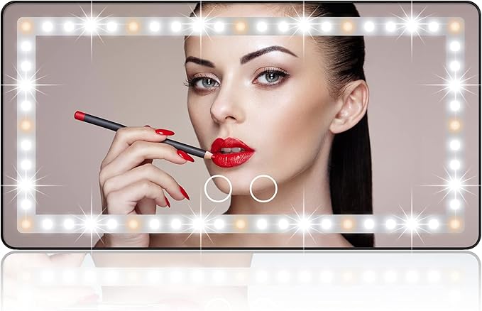 Car Sun Visor Vanity Mirror, with 3 Light Modes & 60 LEDs - Rechargeable Dimmable Clip-on Rear View Sun-Shading Cosmetic Makeup Mirror, Universal for Car SUV(Black)