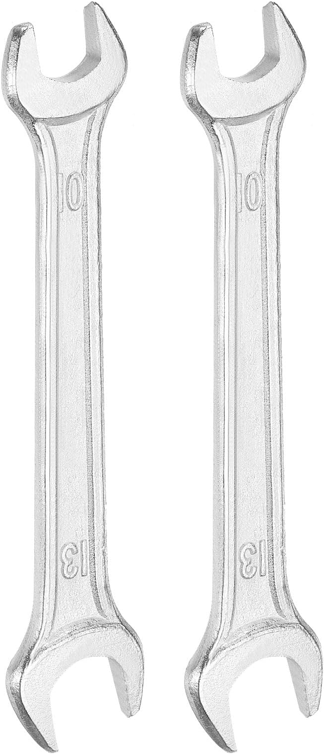 HARFINGTON 2pcs Double Open End Wrench 10mm x 13mm Metric 15 Degree Offset Angle Small Flat Head Wrench Galvanizing Open Ended Spanner for Automotive Repair Furniture Assembly