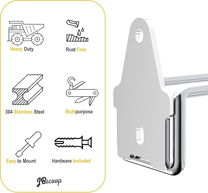 JBscoop Stainless Steel 304 Garage Hooks, Heavy Duty Organizer & Wall Mount Hanger Rack for Tools, Equipment, and More, Rust-Resistant & Durable