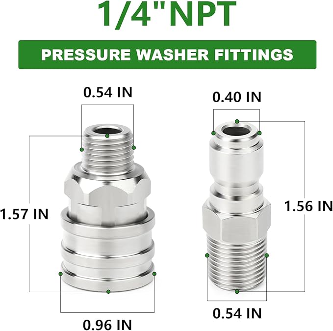 TAISHER 12PCS 304 Stainless Steel Pressure Washer Adapter Kit, Quick Connect Fittings，1/4" Male