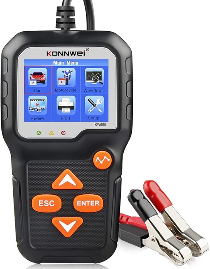KONNWEI KW650 6V 12V Car Battery Tester, 100-2000 CCA Battery Load Tester Automotive Battery and Alternator Tester for Vehicles/Marine/Motorcycle/Lawn Mover