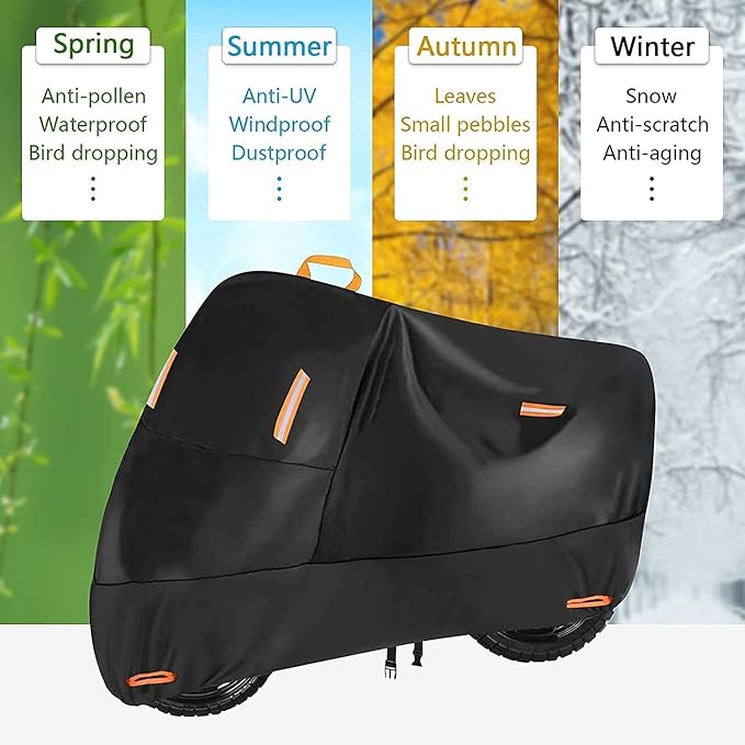 300D Oxford Heavy Duty Motorcycle Cover, Dirt Bike Cover, 86 inch L Compatible Sport Bikes Cruiser - Tear Proof Night Reflective Lock Holes Waterproof Impermeable Outdoor Protect (86 inch)
