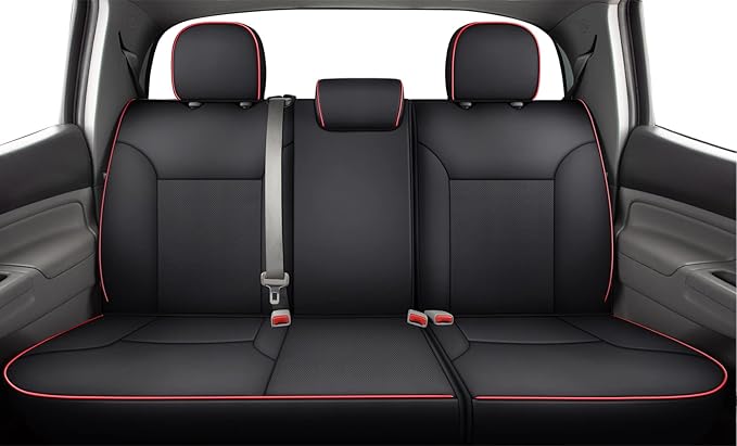 LUCKYMAN CLUB 2005-2015 Tacoma Custom Fit Seat Covers for Crew Cab with Faux Leather (2005-2015 Black & Red)