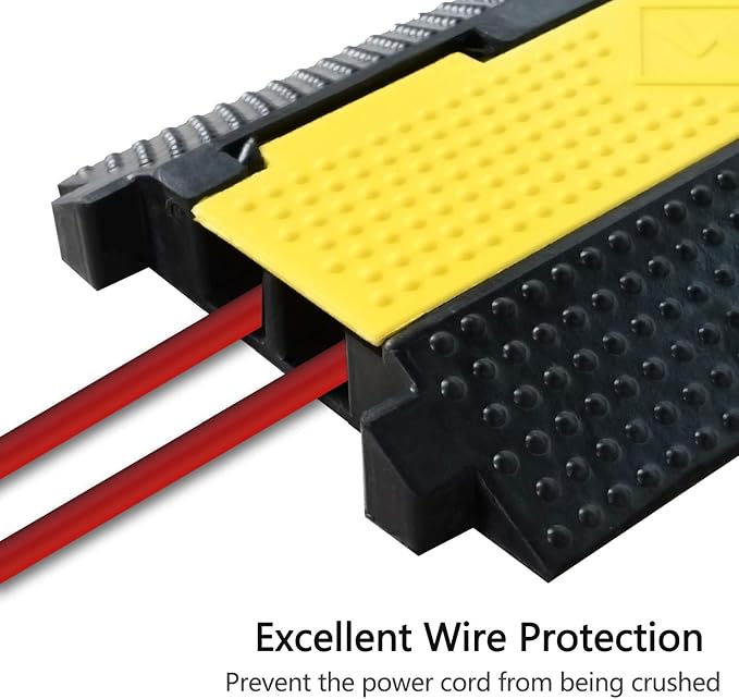 4 Pack Rubber Cable Ramp Hose Cable Protector Ramp 2 Channel 22000Lbs Load Capacity Traffic Speed Bump Wires Power Lines Extension Cord Cover for Indoor Outdoor