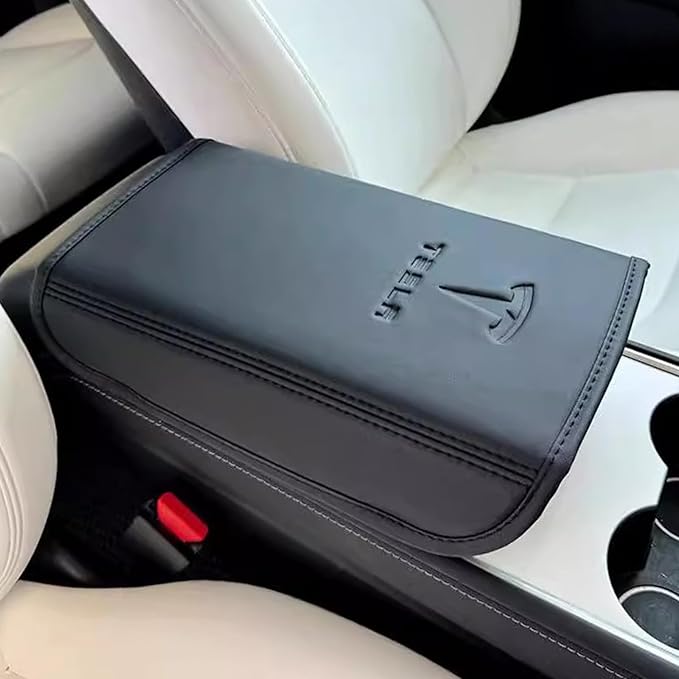 Car Armrest Cover for Tesla Model 3 Y Leather Center Console Armrest Box Cover Anti-Scratch Protector Pad Interior Accessories for Tesla Model 3 Model Y 2017-2023