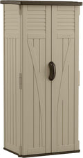 Suncast 22 Cubic Feet Capacity Tall Plastic Vertical Outdoor Shed for Garden, Backyard, Patio, or Pool Supplies Storage, Brown