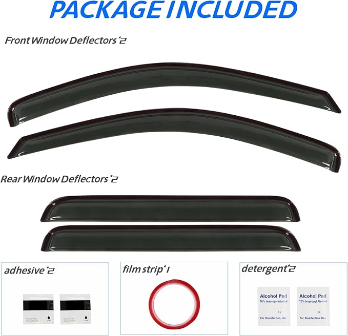 Rain Guard Fit for 2005-2010 Jeep Grand Cherokee, Outside Mount Side Window Visor Deflector, Dark Smoke Vent Shade Shield, 2005 2006 2007 2008 2009 2010, 4pcs