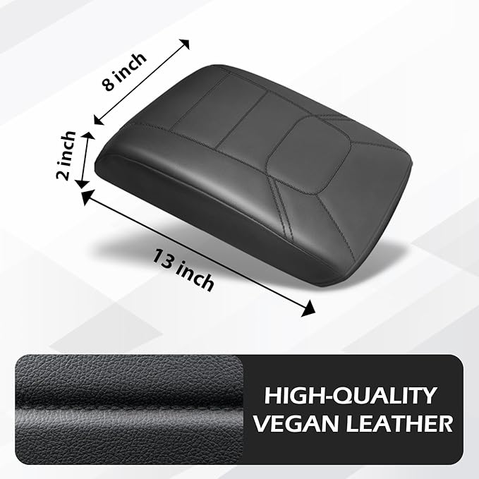 Muslogy Armrest Pad Center Console Cover Compatible with Mazda CX-5 2025 2024 2023-2017 CX5 Accessories Middle Console Cover Cushion Vegan Leather Armrest Lid Protector (Black/Black Stitching)