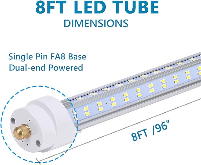 (Pack of 10 8 Foot LED Bulbs,150W 18800lm 6000K, Super Bright, T8 T10 T12 LED Tube Lights, FA8 Single Pin LED Lights, Clear Cover, V Shaped,to Replace Fluorescent Light Bulb