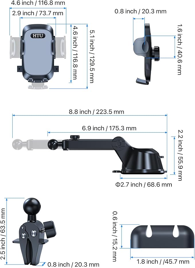 2025 Ultimate Car Phone Mount【98+LBS Strongest Suction & Military-Grade】【Patent & Safety Certs】 Cell Phone Holder Truck Stand for Dashboard Windshield Vent for iPhone 16 Pro Max Samsung (Light Grey)