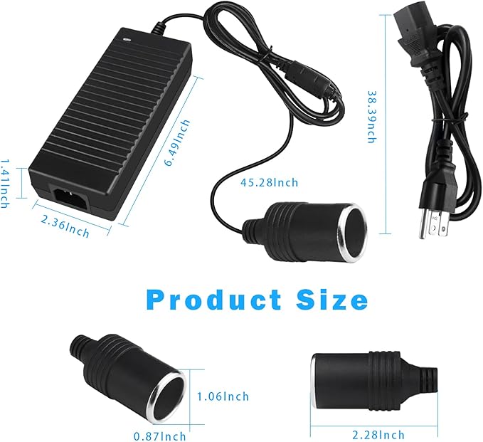 inShareplus 12V 120W 10A AC to DC Converter (3 Pin), 110V to 12V Cigarette Lighter Adapter to Wall Outlet Socket, 12 Volt Power Supply Transformer for Car Devices (MP3, Fan, Dash Cam ect.)