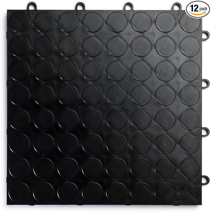 Big Floors RaceDeck CircleTrac, Interlocking Non-Slip Garage Flooring Tile, Durable, Modular, Heavy-Duty Copolymer, Easy Install (Black, 12 Pack of 12 x 12" Tiles)