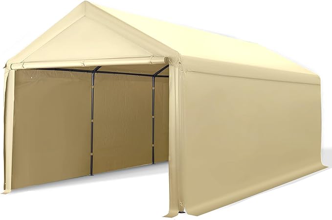 10x20 ft Heavy Duty Carport with Removable Sidewalls,All Weather Carport Garage Party Tent Large Outdoor Canopy Storage Shed for Auto,Truck,Boat,Party (Beige)