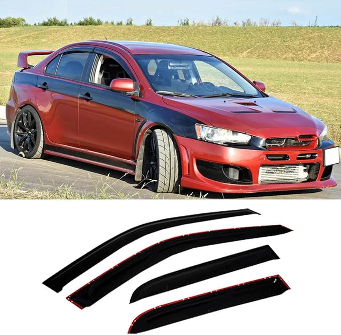 94039 Original Side Window Visors Wind Vent Deflector fit for 2007-2016 Mitsubishi Lancer,4pcs Outside Mount Style Dark Smoke Nice Sun Rain Guards Set
