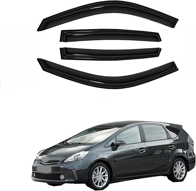 4pc Sun Rain Guards Window Visor Wind Deflector Compatible with Toyota Prius XW20 06-09 Dark Smoke 94963