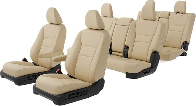 Custom for Honda Pilot Seat Covers, Car Seat Protectors Full Set for Pilot LX EX 2016 2017 2018 2019 2020 2021 2022-8 Seats, Faux Leather Full Coverage Waterproof, Beige