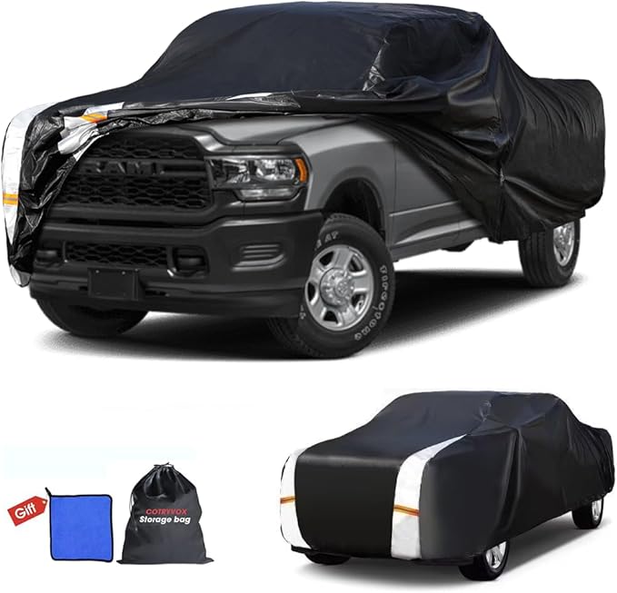 Dodge Ram 2500/3500 Truck Cover Custom Fit 2002-2026 Crew/Quad Cab Long Bed(8.1') with Door Zipper, 10 Layers Outdoor Heavy Pickup Truck Cover Waterproof All Weather, Wind Dust Sun Protector.