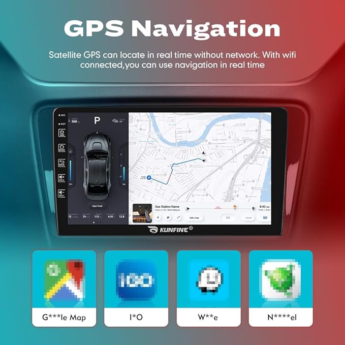 Kunfine Car CarPlay Android Auto Navigation Stereo GPS Radio Reverse Camera Display 9" IPS Touchscreen Headunit Tablet Pad Media Player For Peugeot 301 13-22 if Applicable Quad Core 2G+32G Gloss Black