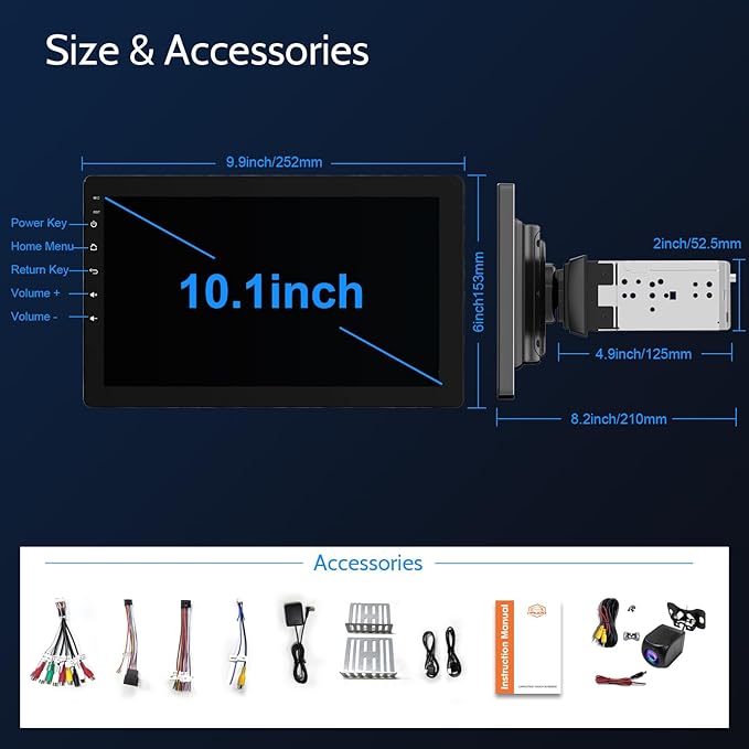 Single din Car Stereo,Rotatable Carplay Screen with 1080P Rear Camera,Wireless CarPlay & Android Auto Touch Screen,Mirror Link|Bluetooth|Music Play|AUX|FM,10.1" Wireless Single Din Car Radio