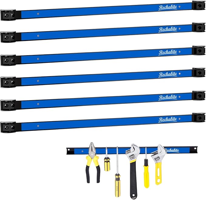 6 Pieces 24" Magnetic Tool Holder Strip, Blue Magnet Bar, Metal Tool Organizer Rack for Garage Organization, Easy To Install in Workshop, Mounting Screws Included