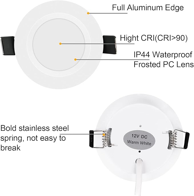 RV Boat Recessed Ceiling Light 6 Pack 12V LED Puck Light with Hole Puncher DC 12V 3W Full Aluminum Downlights for Under Cabinet Camper Vans RV Interior Lighting,2700-3200K