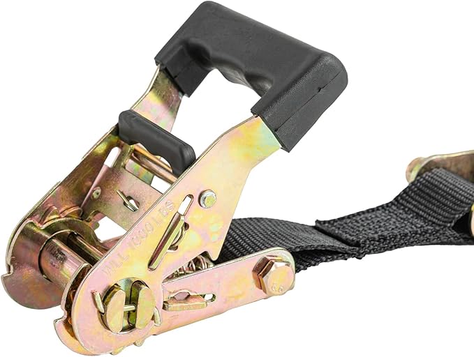 Ratchet Strap, 7’ x 1.5" Shock Absorbing Heavy Duty Tie Downs for Cargo, 1,000 LB WLL / 3,000 LB Break Strength, 2-Pack