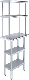 Amgood Stainless Steel Work Table with 2 Shelves and 12" Overshelf - Metal Kitchen Prep Table & Shelving Combo (14" x 24")