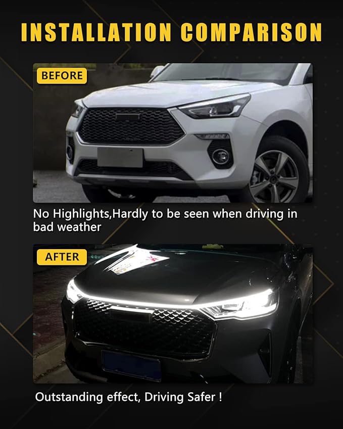 YM E-Bright Exterior Led Lights for Car Hood Light Strip Waterproof Dynamic Scan Start Up Hoodbeam Kit Neon Knight Rider Led Scanner Daytime Running Lights for Cars,Truck,SUV,12V White 79inch,1 Set