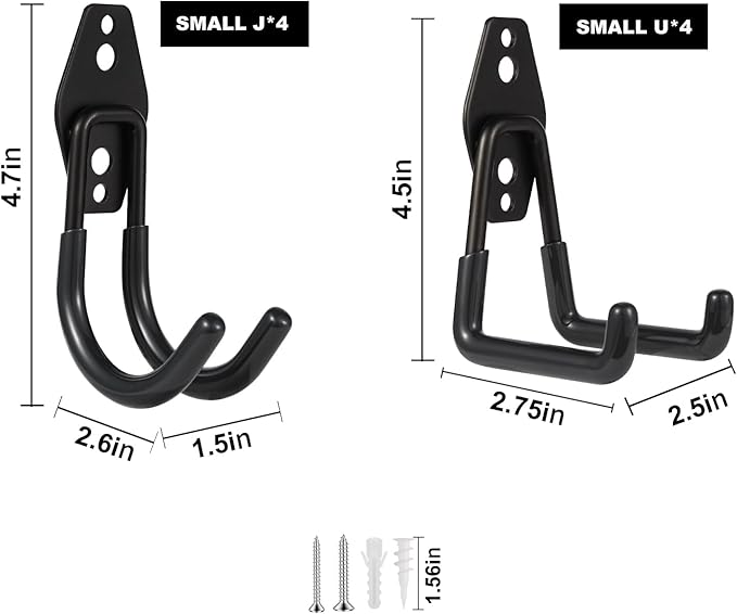 Steel Garage Hooks Wall Tool Organizer, 8 Pack Garage Storage Hook Heavy Duty Utility Storage Hangers Black for Ladders, Ropes, Garden Tools