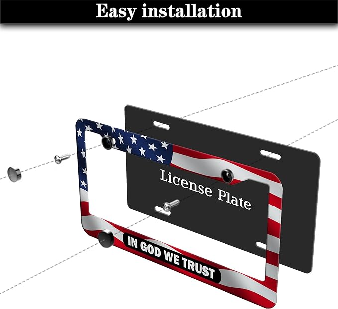 License Plate Frames Multicolor License Plate Holder American Flag in God We Trust Universal Aluminum Car Accessory 2 Pack with Screw Covers Set