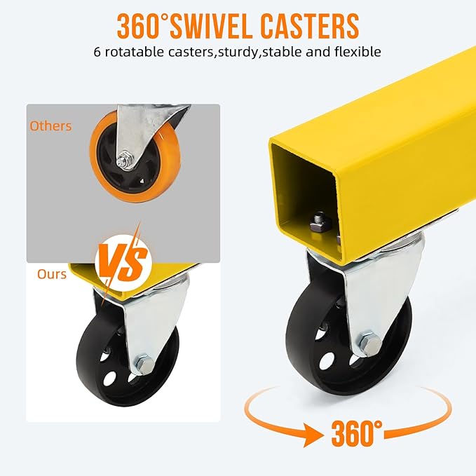 Engine Hoist with Lever, 2 Ton 4000 Lbs Heavy Duty Folding Cherry Picker Engine Lift Hydraulic Tilting Engine Shop Crane with 6 Iron Caster Wheels Telescopic Boom Hitch,Yellow