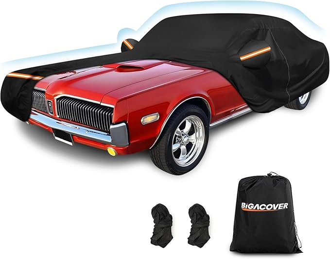 Car Cover for Mercury Cougar 1967-1973,1980-1997, Waterproof 210D Oxford Cloth and Cotton Cover Outdoor Car Cover with Zipper Windproof Heavy Duty All Weather