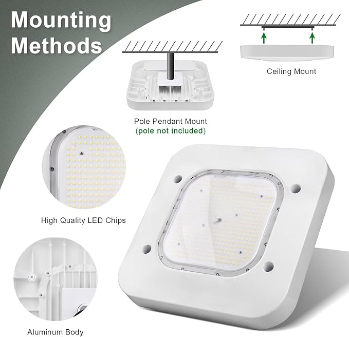 OSTEK 2 Pack LED Gas Station Canopy Light, 150W Carport Ceiling Light 5700K, Outdoor Rated (600W HID/HPS Equivalent), 90-277V IP65 DLC & UL Listed