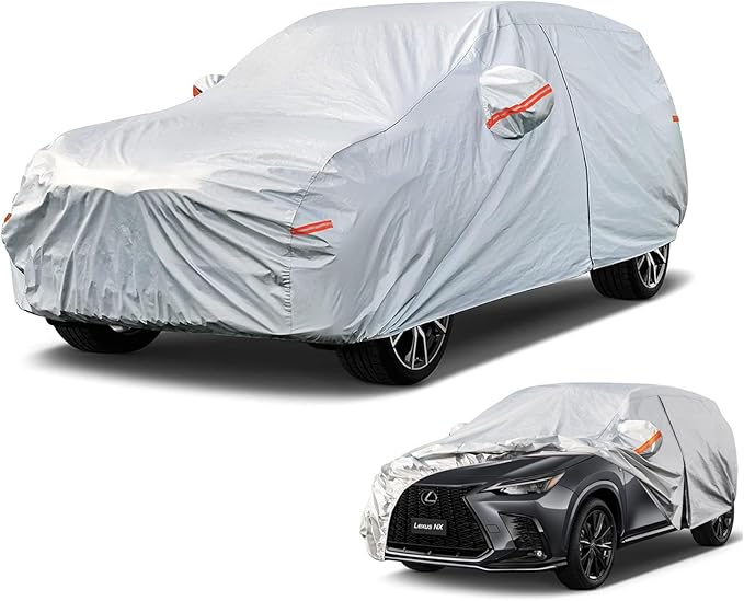 Kayme 6 Layers SUV Car Cover Custom Fit for Lexus NX 300 350 (2015-2025) Waterproof All Weather for Automobiles, Outdoor Full Cover Rain Sun UV Protection.Silver