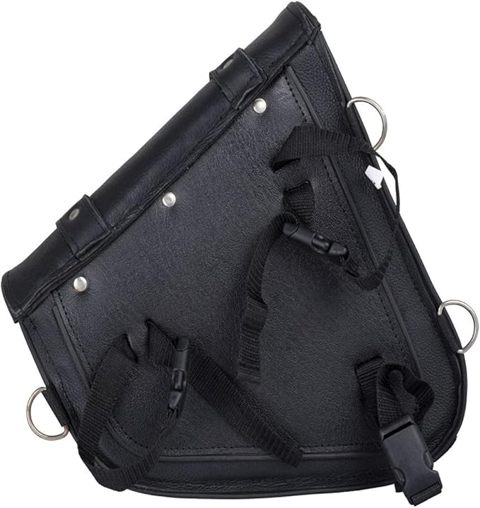GARGOYLE BELLS Premium Naked Leather Swing Arm Bag For Motorcycle Left Side Solo Bags Saddle Bags For Softails Choppers (Style-1, Black)