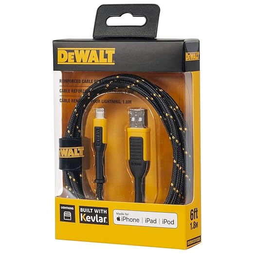 DEWALT Heavy Duty USB A to Lightning Cable [Apple MFi Certified] Durable iPhone Charger, Lightning Cables, Fast Charging iPhone Charger Cord Compatible w/iPhones 14/13/12/11 Pro Max iPad AirPods, 6FT