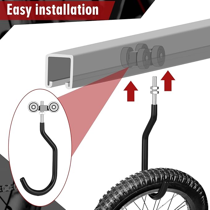 Shimeyao 8 Pcs Machine Thread Bicycle Storage Hook with Nut Heavy Duty Bike Hooks M10 x 1.5 Machine Threading Hook Rubber Coated Bicycle Hanger for Hanging Large Mountain Bike Tire (2.17 Inch,Black)