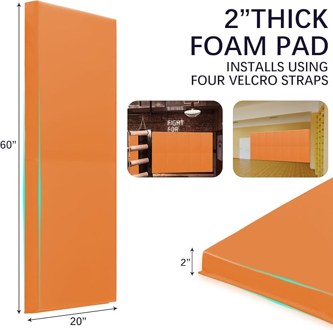 PROGOAL 60"/72" High Gym Wall Padding 2"/4" Thick Foam Basketball Court Wall Mount Protector for Garage Taekwondo Babyroom - Durable Waterproof Anti-Cushion