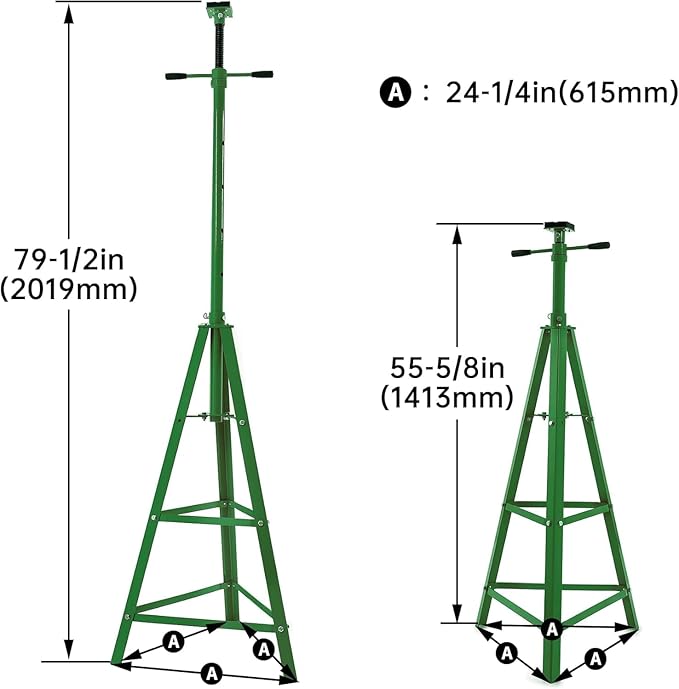 KUAFU 55.62"-79.48" Automotive Under Hoist Jack Stand 2 Ton High Lift Transmission Mount Jack Stand for Repair Shops Garages Steel Powder Coated Green
