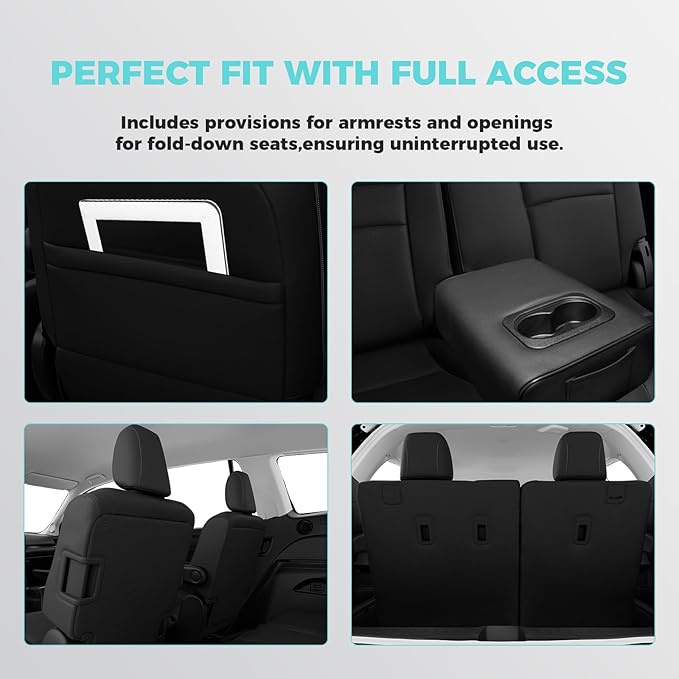 for Honda Pilot Seat Covers, Car Seat Protectors Full Set Custom Fit Pilot Elite,Black Edition 2016 2017 2018 2019 2020 2021 2022 7 Seats, Faux Leather Full Coverage Waterproof, Black