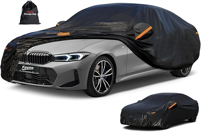 Kayme 7 Layers Car Cover Custom Fit for BMW 3 Series 320i 325i 328i 330i 335i (2013-2025) Waterproof All Weather for Automobiles, Outdoor Full Cover Rain Sun UV Protection.Black