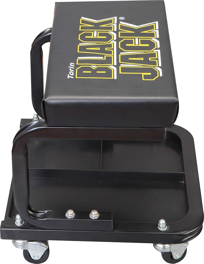 Torin TR6100W BlackJack Rolling Creeper Garage/Shop Seat: Padded Mechanic Stool with Tool Tray Storage, Black