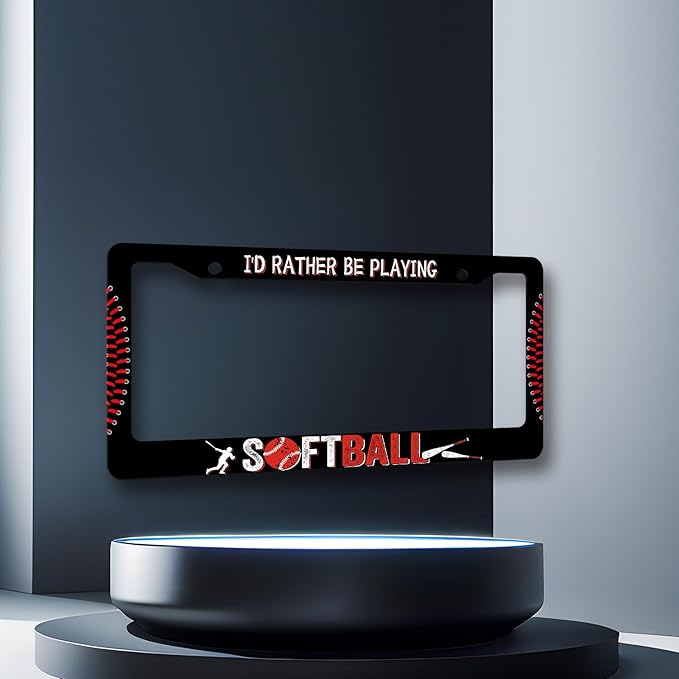 I'd Rather Be Playing Softball License Plate Frame Balls License Plate Stainless Steel Funny Black Accessories Cars Decor 12.2 X 6.2 Inch with 2 Holes and Screws Fits Standard Us Ca Vehicles
