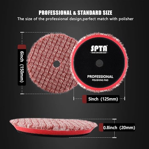 SPTA Wool Polishing Pads, 2Pcs 5 Inch (125mm) Wool Cutting Pad, Short Hair Wool Buffing and Polishing Pad Set, Wool Buffing Wheel for Heavy Cut for 5 Inch Car Polisher Polishing, Buffing and Cutting